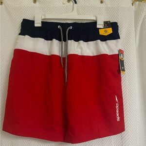 Speedo Red and White Swim Trunks
